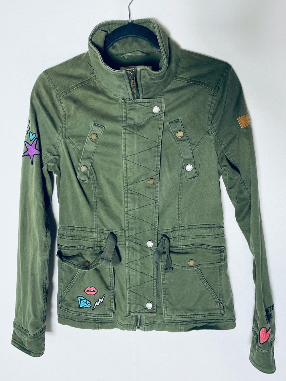 Hollister Green Military Utility Jacket Y2K Patches S Kidcore Y2K Indie Sleaze